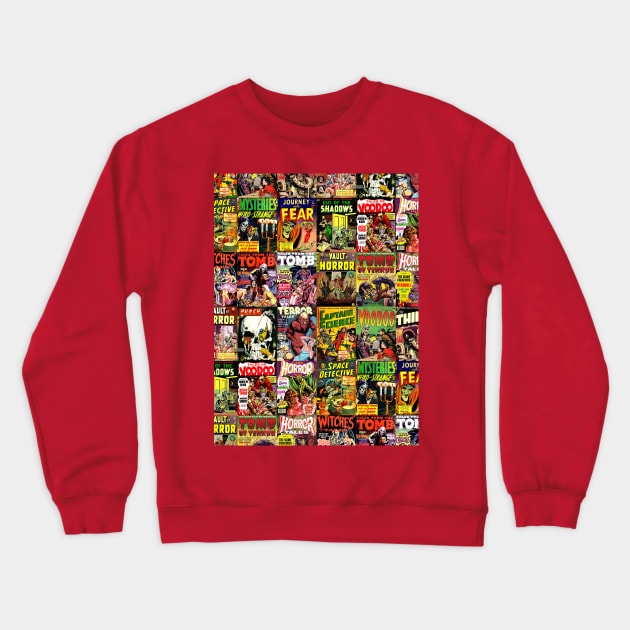 Creepy Comic Collage Crewneck Sweatshirt by Adatude